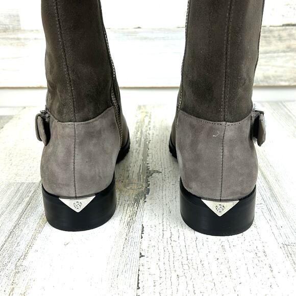 Michael Kors Women’s 5.5 Gray Suede Fabric Logo Heel Zip Calf Riding Boots NWB - Picture 6 of 11